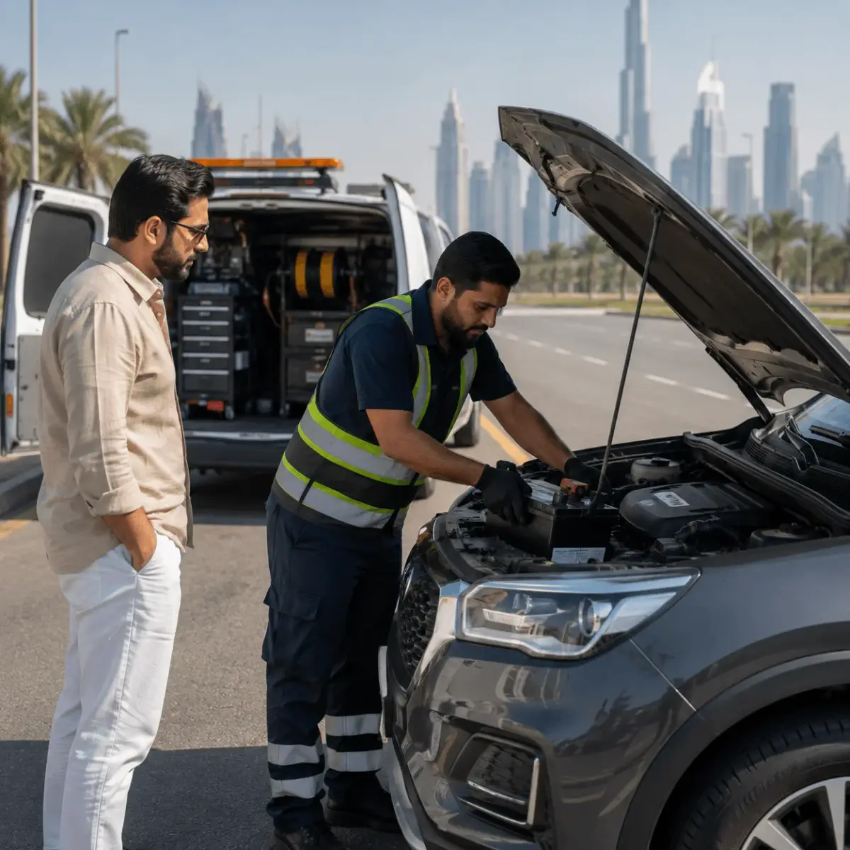 Mobile car battery service in Saadiyat Island